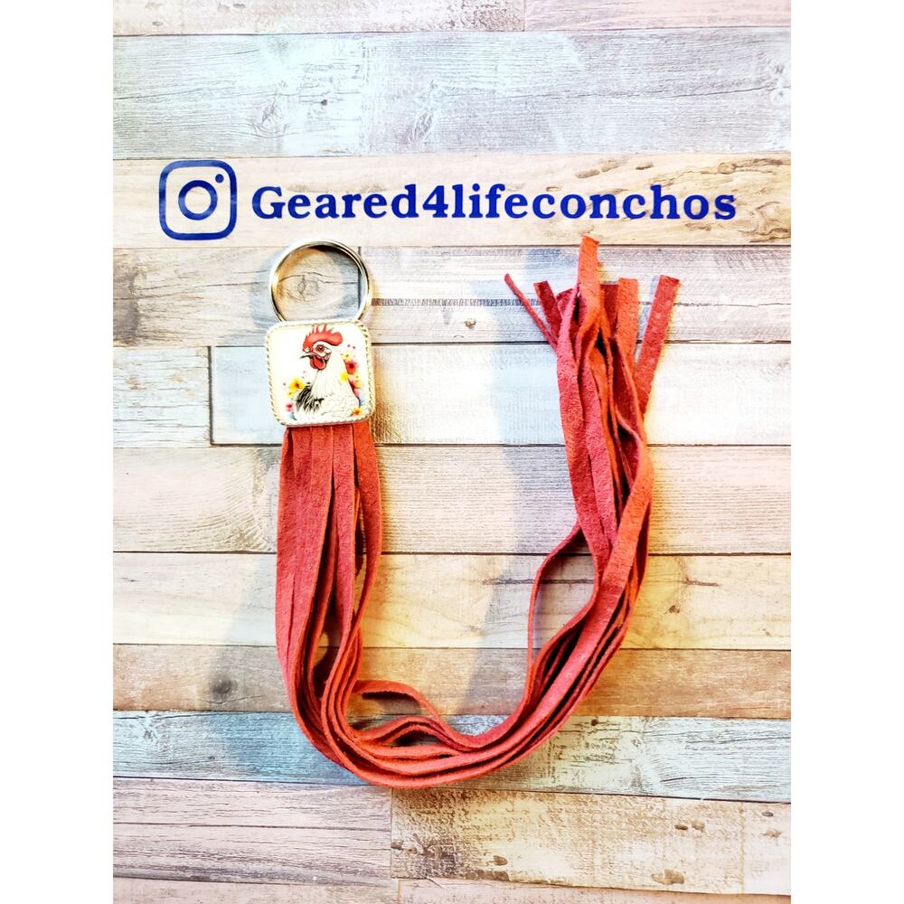 Handmade boho Suede Fringe Chicken lover key chain Western bag purse charm